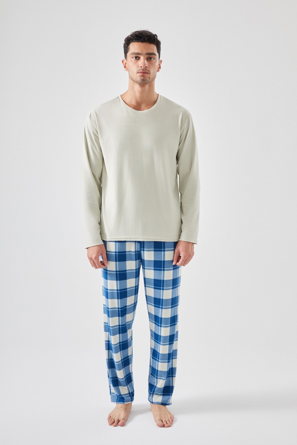 Koza İç Giyim Erkek Pamuklu Uzun Kollu Yamalı Ekose Desenli Pijama Takımı