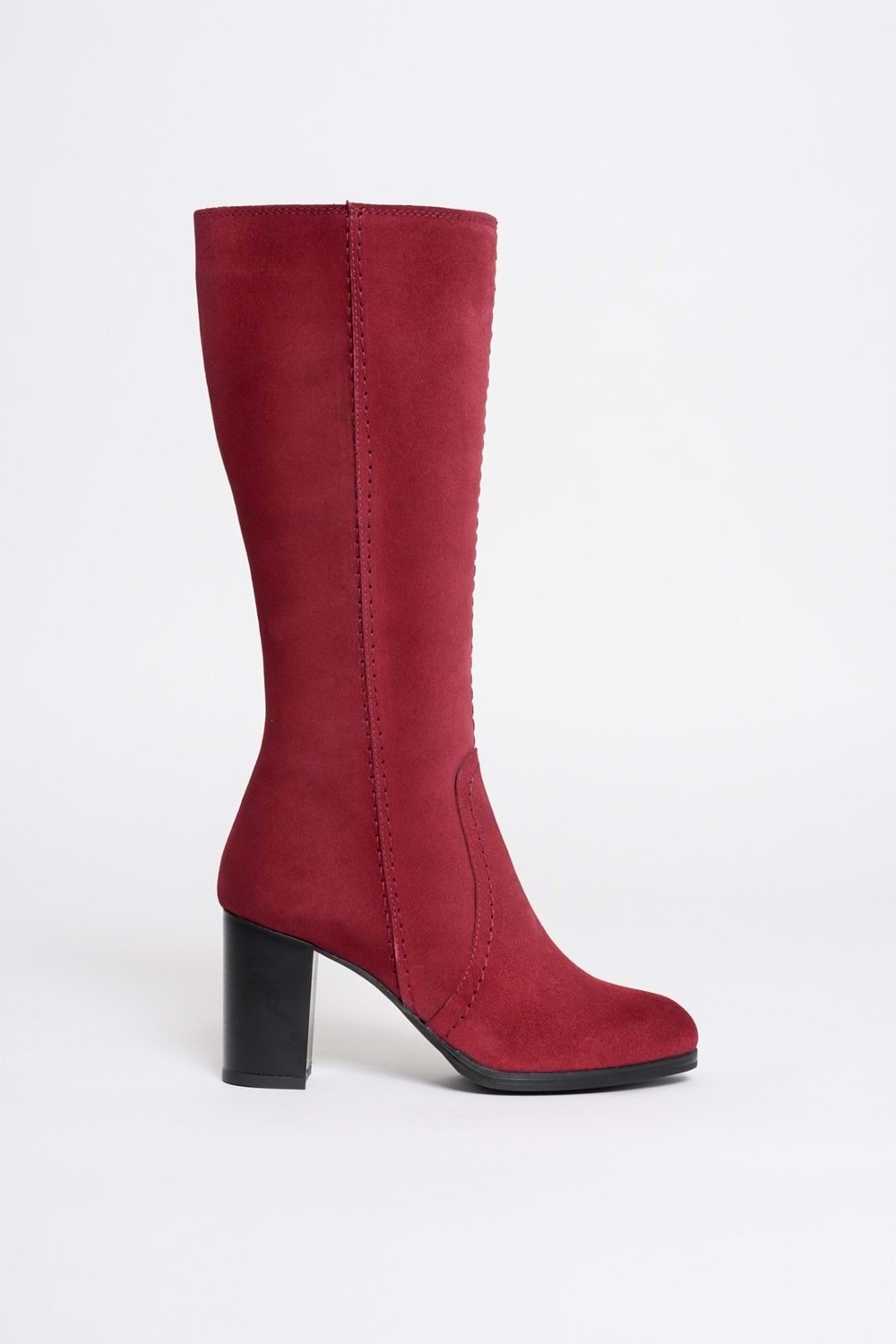 Analin Shoes Kadın Hakiki Deri Topuklu Süet Çizme - Bordo görsel 7
