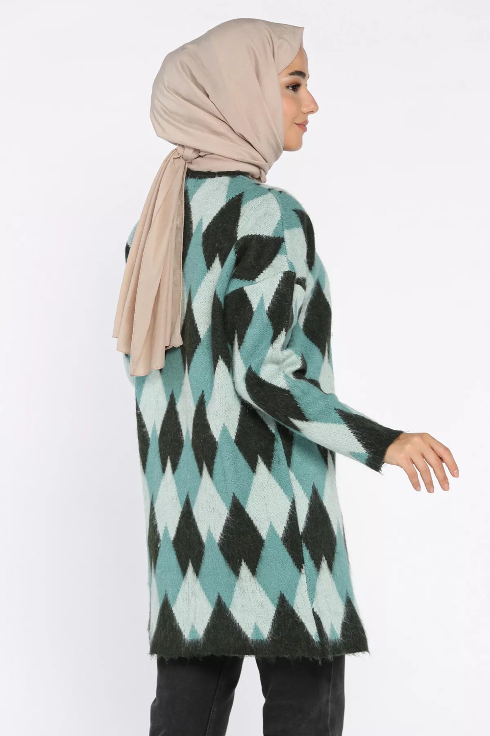 Julude Inci Düğmeli Geometrik Desenli Tesettür Triko Hırka (S-M-L-Xl Beden Uyumludur.) P-00018414 görsel 3