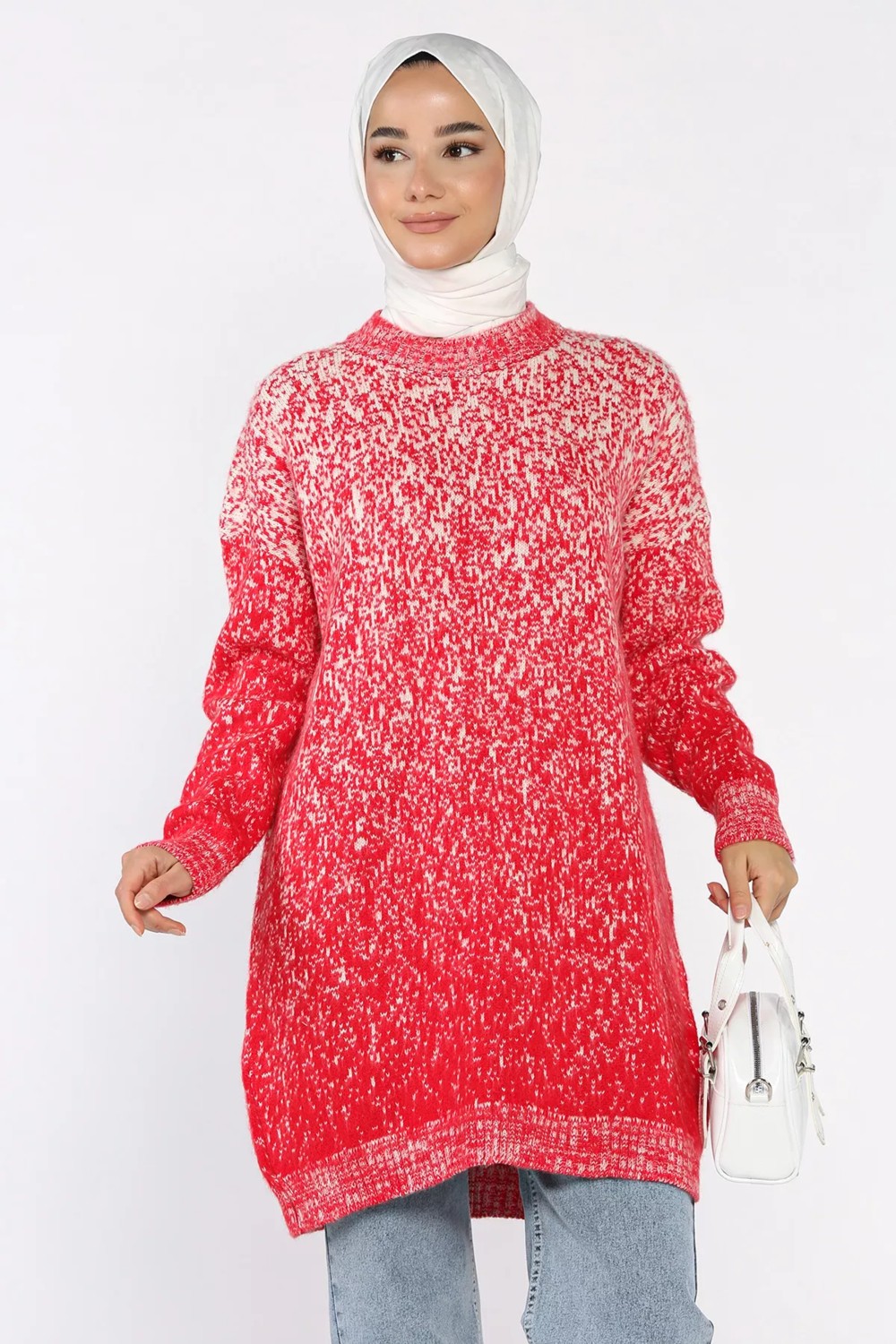Julude Bisiklet Yaka Çift Renkli Tesettür Triko Tunik (S-M-L-Xl Beden Uyumludur.) P-00018415 görsel 2