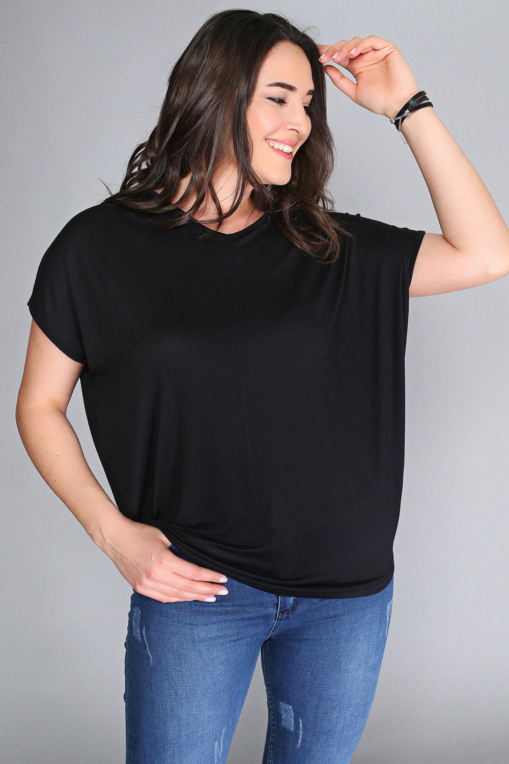 Curvy Trend Büyük Beden Yarım Kol Yan Yırtmaç Bluz görsel 5