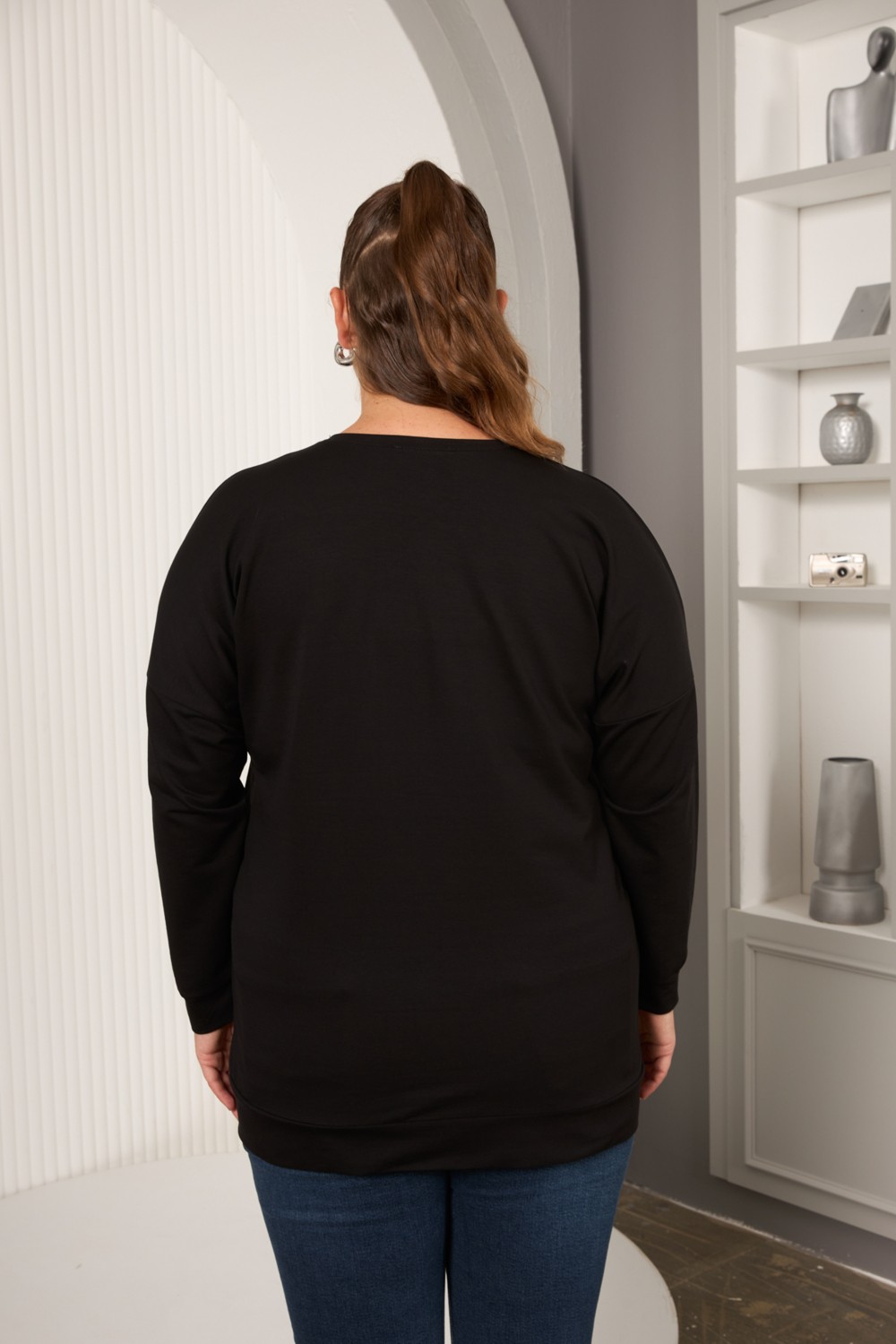 Rmg Büyük Beden Taş Baskılı Yazılı Sweatshirt görsel 4