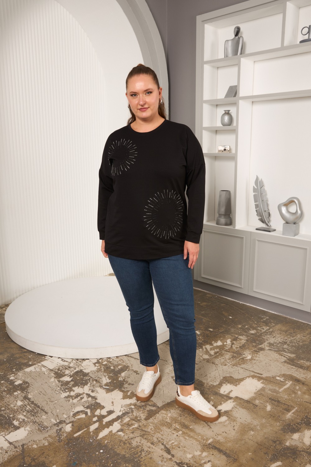 Rmg Büyük Beden Taş Baskılı Yazılı Sweatshirt görsel 6