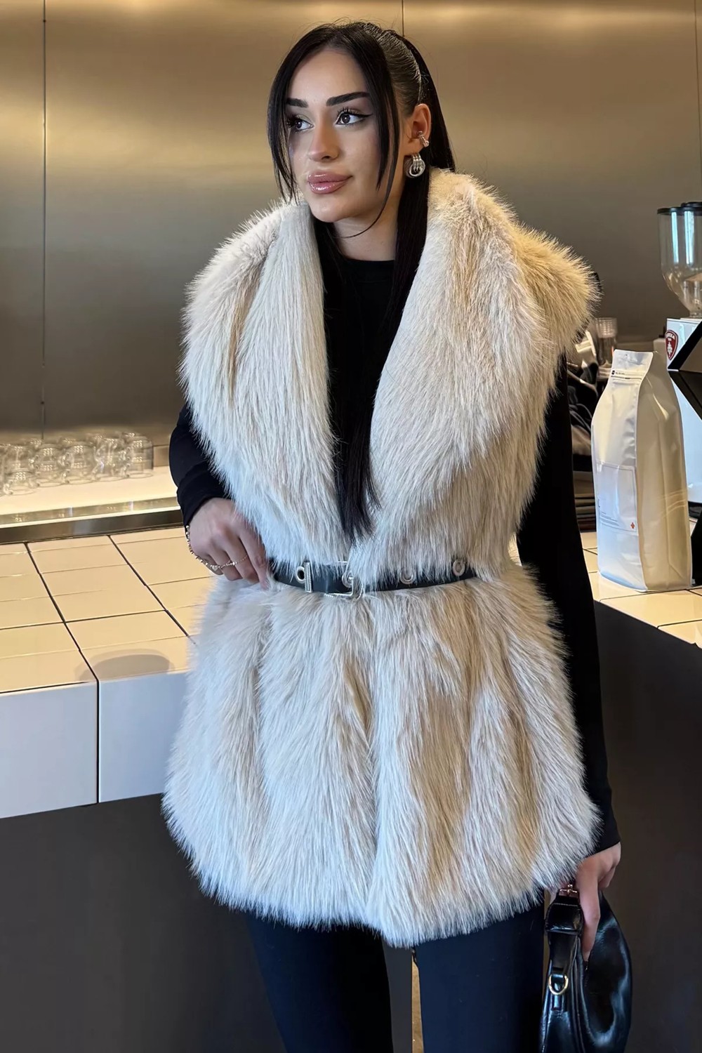 Gülseli Kadın Iç Astarlı Sakallı Kürklü Yelek (S-M-L-Xl Beden Uyumludur.) P-00018442