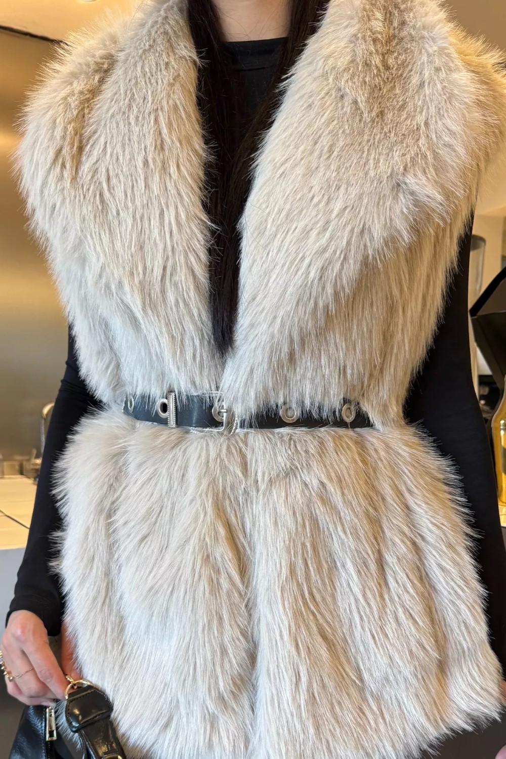 Gülseli Kadın Iç Astarlı Sakallı Kürklü Yelek (S-M-L-Xl Beden Uyumludur.) P-00018442 görsel 3