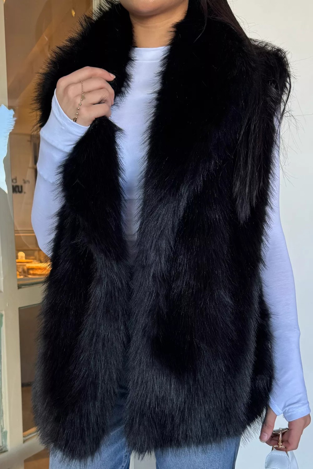 Gülseli Kadın Iç Astarlı Sakallı Kürklü Yelek (S-M-L-Xl Beden Uyumludur.) P-00018442 görsel 5