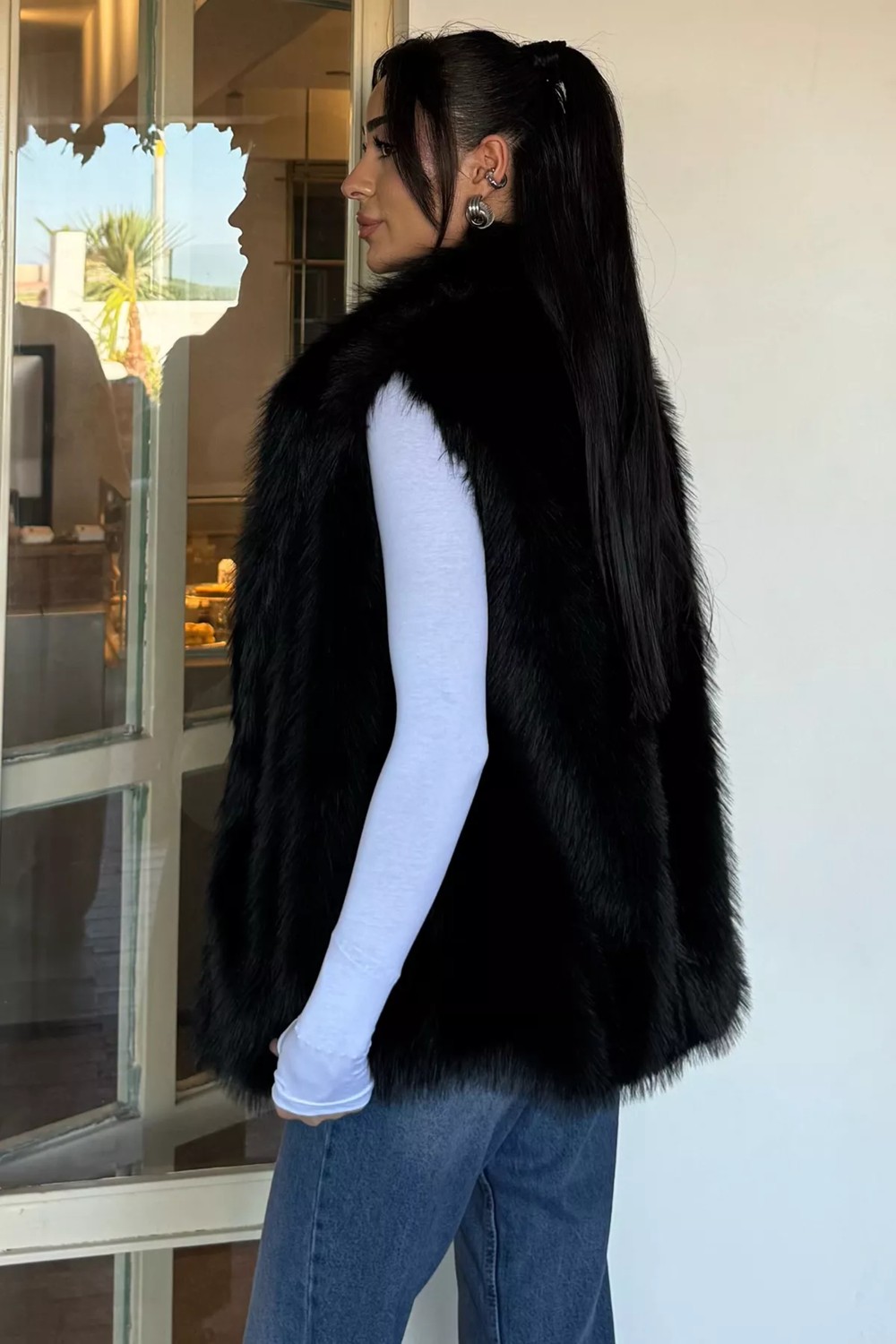 Gülseli Kadın Iç Astarlı Sakallı Kürklü Yelek (S-M-L-Xl Beden Uyumludur.) P-00018442 görsel 8