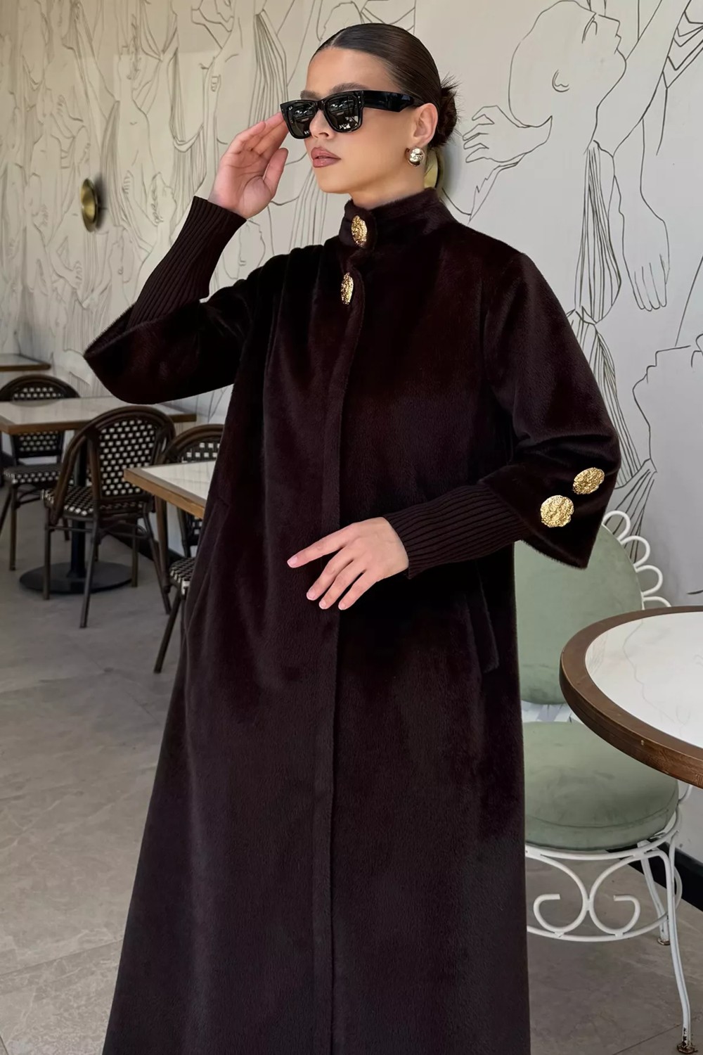 Julude Kadın Gold Düğme Detaylı Iç Astarlı Sakallı Kaban P-00018443 görsel 2