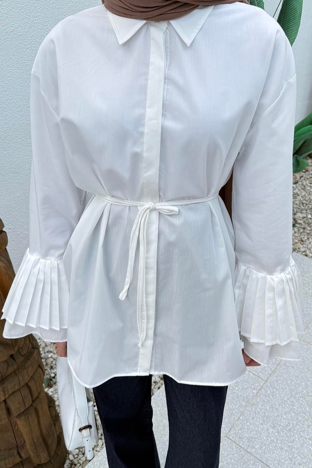 Lamelif Kadın Oversize Piliseli Uzun Gömlek Lacivert Düz Desenli Pamuk - Polyester Malzeme ile Şık Tasarım görsel 3