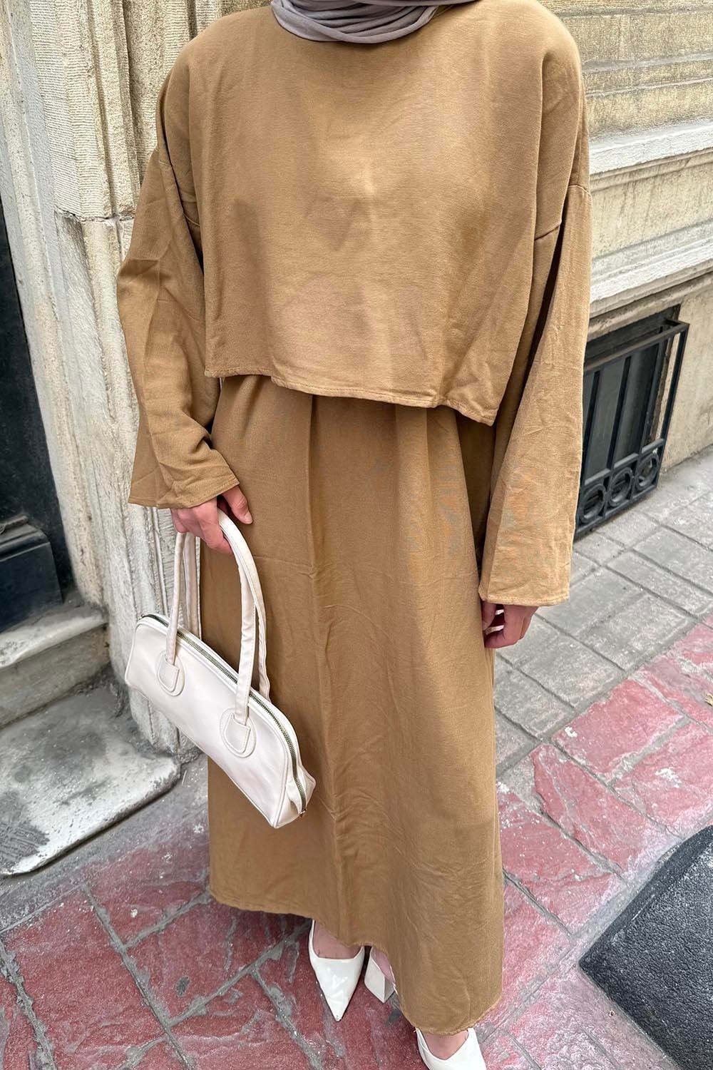 Lamelif Lacivert Oversize Etekli Tesettür Takım Kadın Pamuk - Polyester Düz Desen ile Şık görsel 3