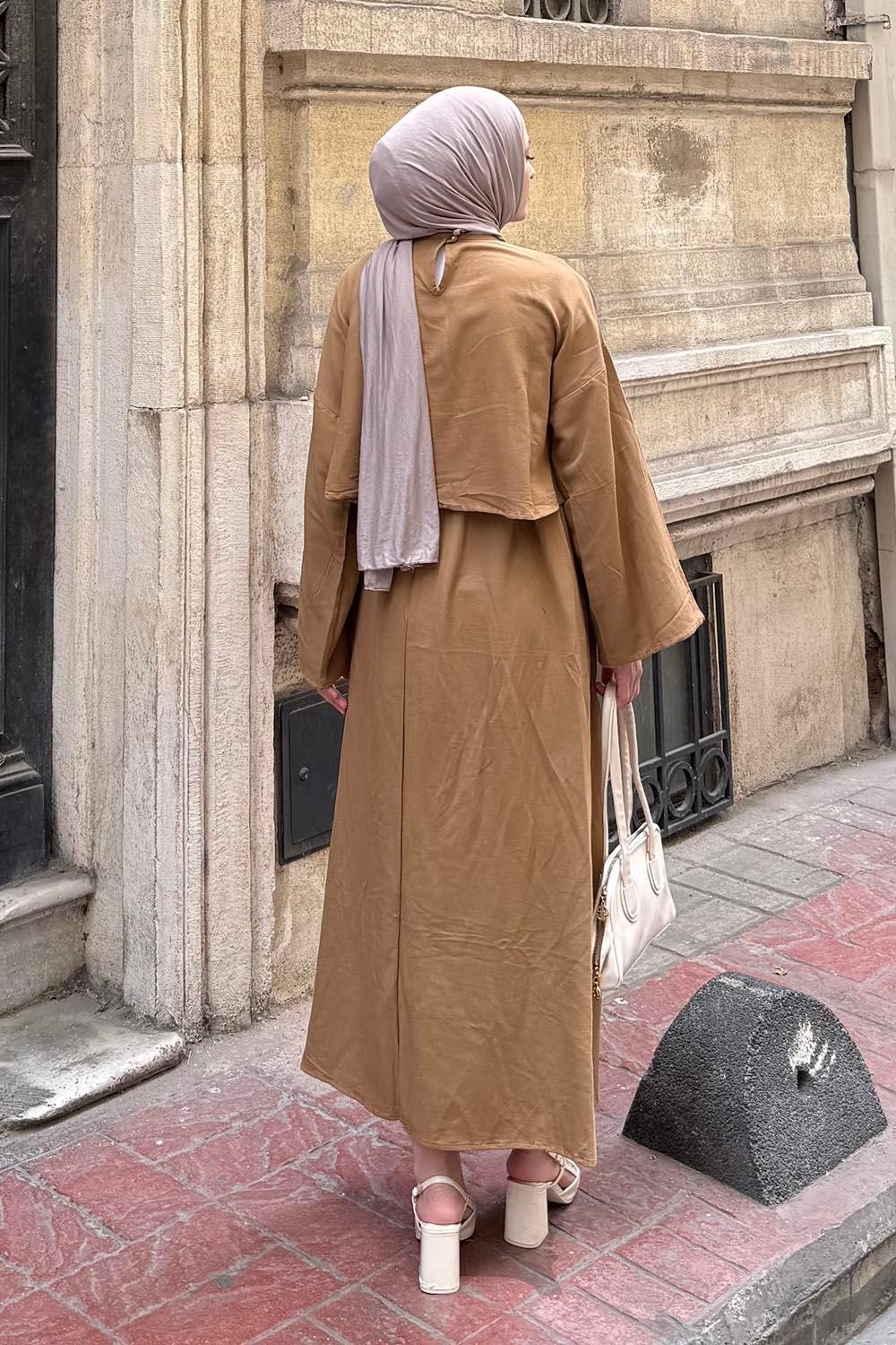 Lamelif Lacivert Oversize Etekli Tesettür Takım Kadın Pamuk - Polyester Düz Desen ile Şık görsel 4