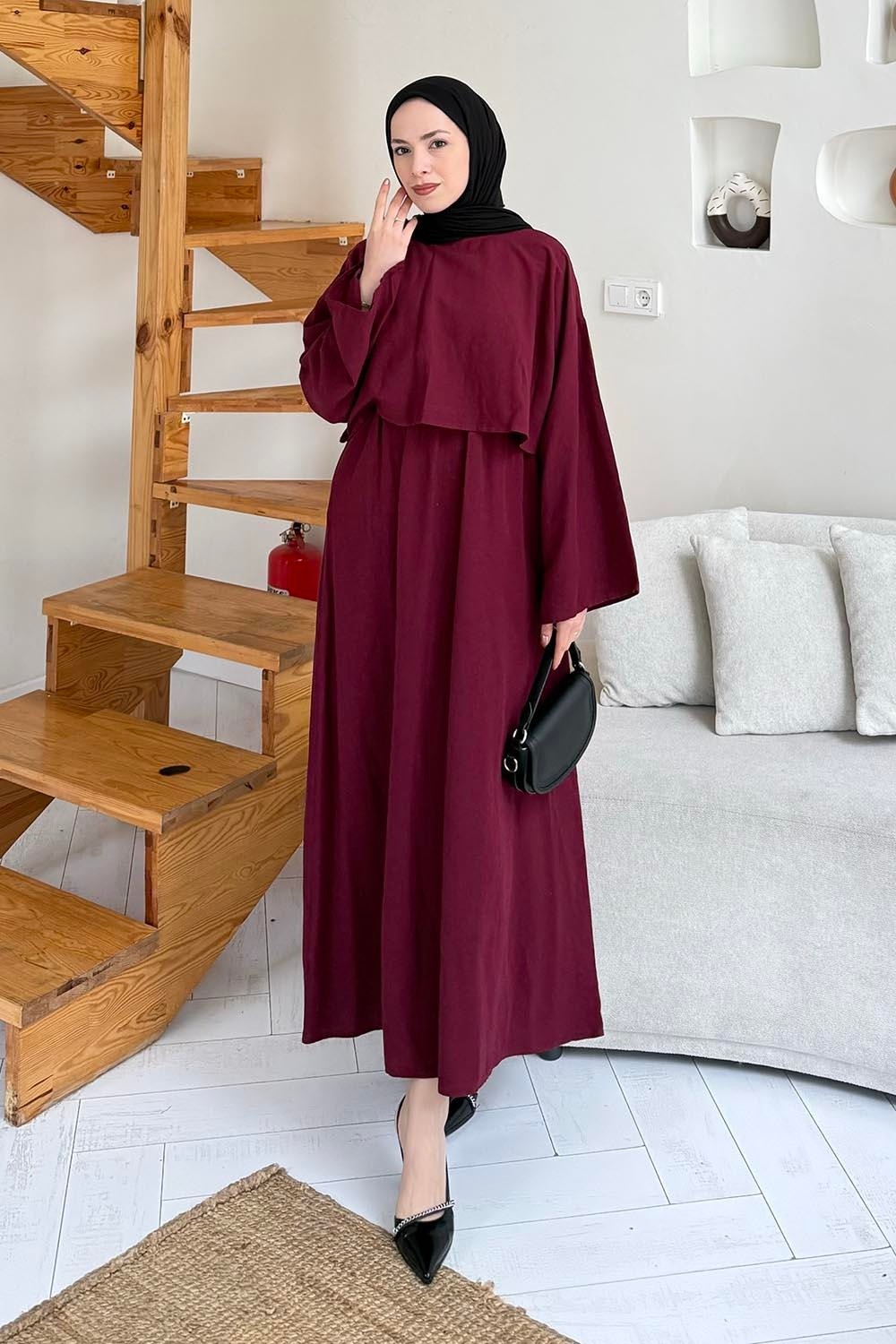 Lamelif Lacivert Oversize Etekli Tesettür Takım Kadın Pamuk - Polyester Düz Desen ile Şık görsel 5