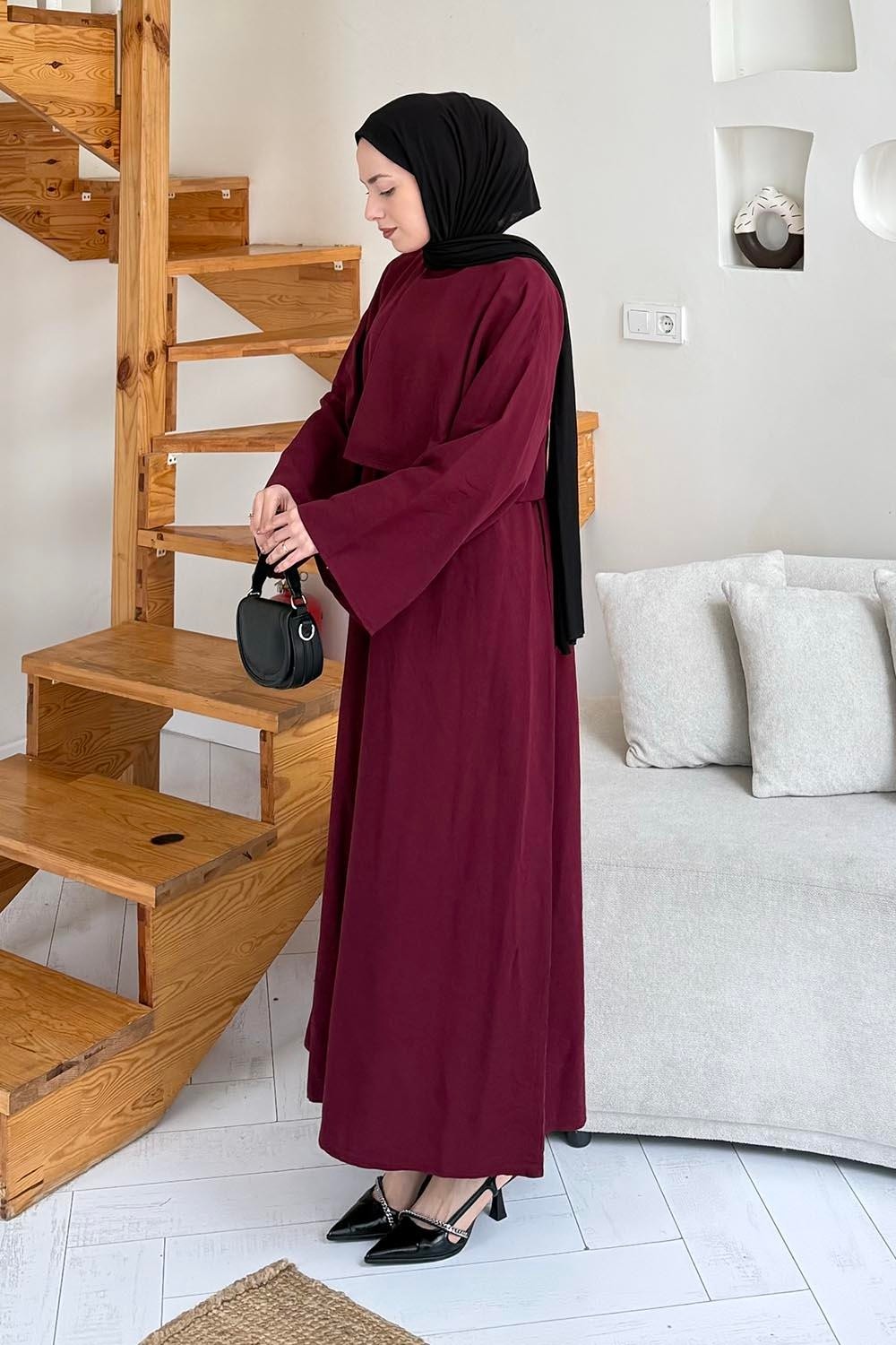 Lamelif Lacivert Oversize Etekli Tesettür Takım Kadın Pamuk - Polyester Düz Desen ile Şık görsel 6