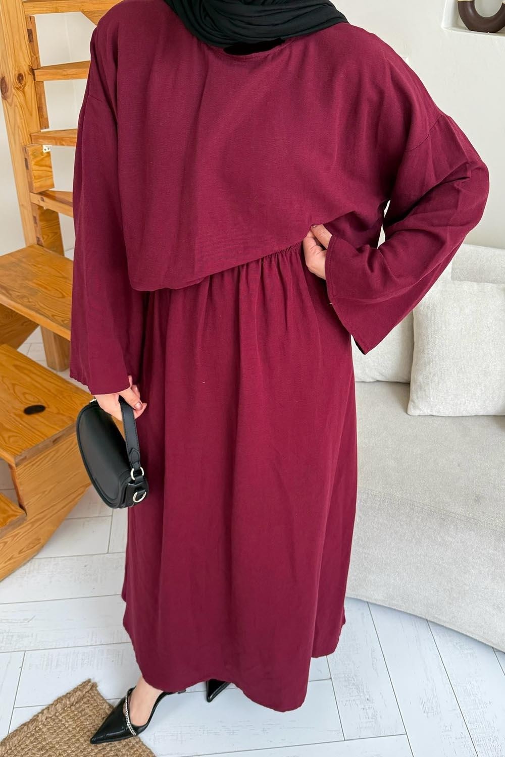 Lamelif Lacivert Oversize Etekli Tesettür Takım Kadın Pamuk - Polyester Düz Desen ile Şık görsel 7