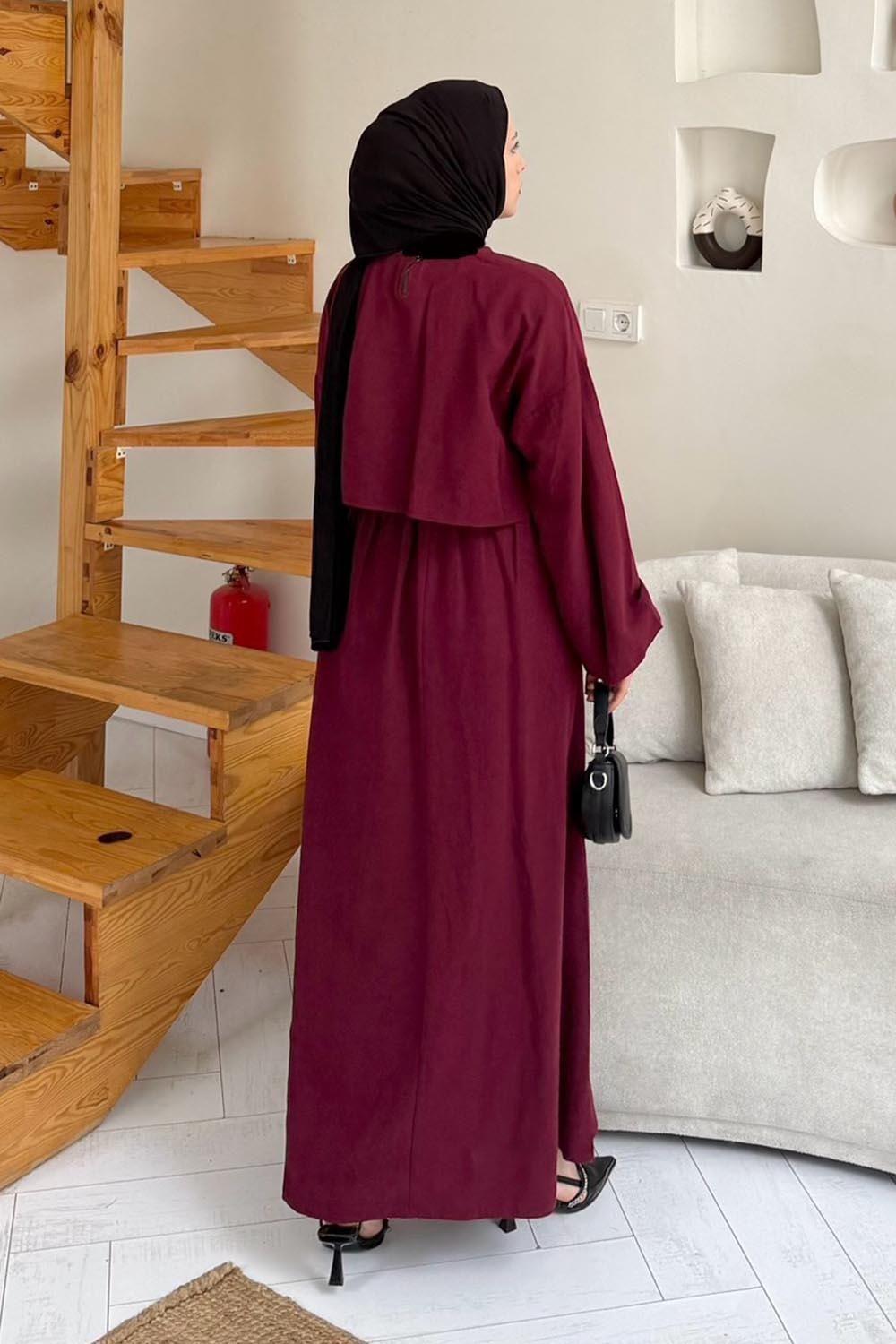 Lamelif Lacivert Oversize Etekli Tesettür Takım Kadın Pamuk - Polyester Düz Desen ile Şık görsel 8