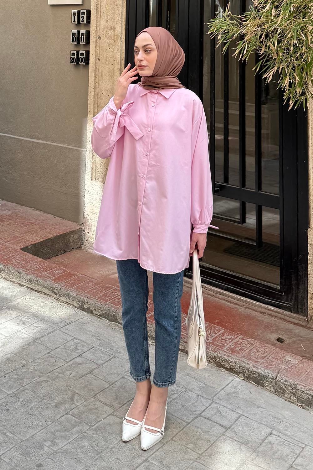 Lamelif Kol Detaylı Gömlek oversize Gömlek Sarı görsel 5