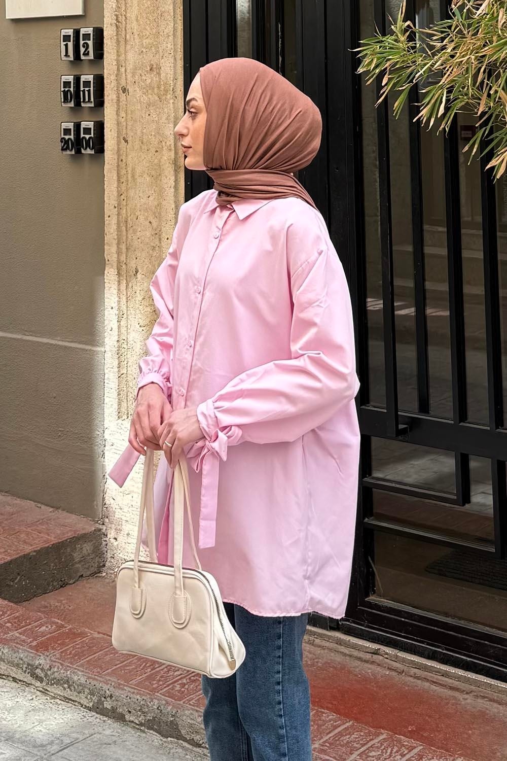 Lamelif Kol Detaylı Gömlek oversize Gömlek Sarı görsel 6