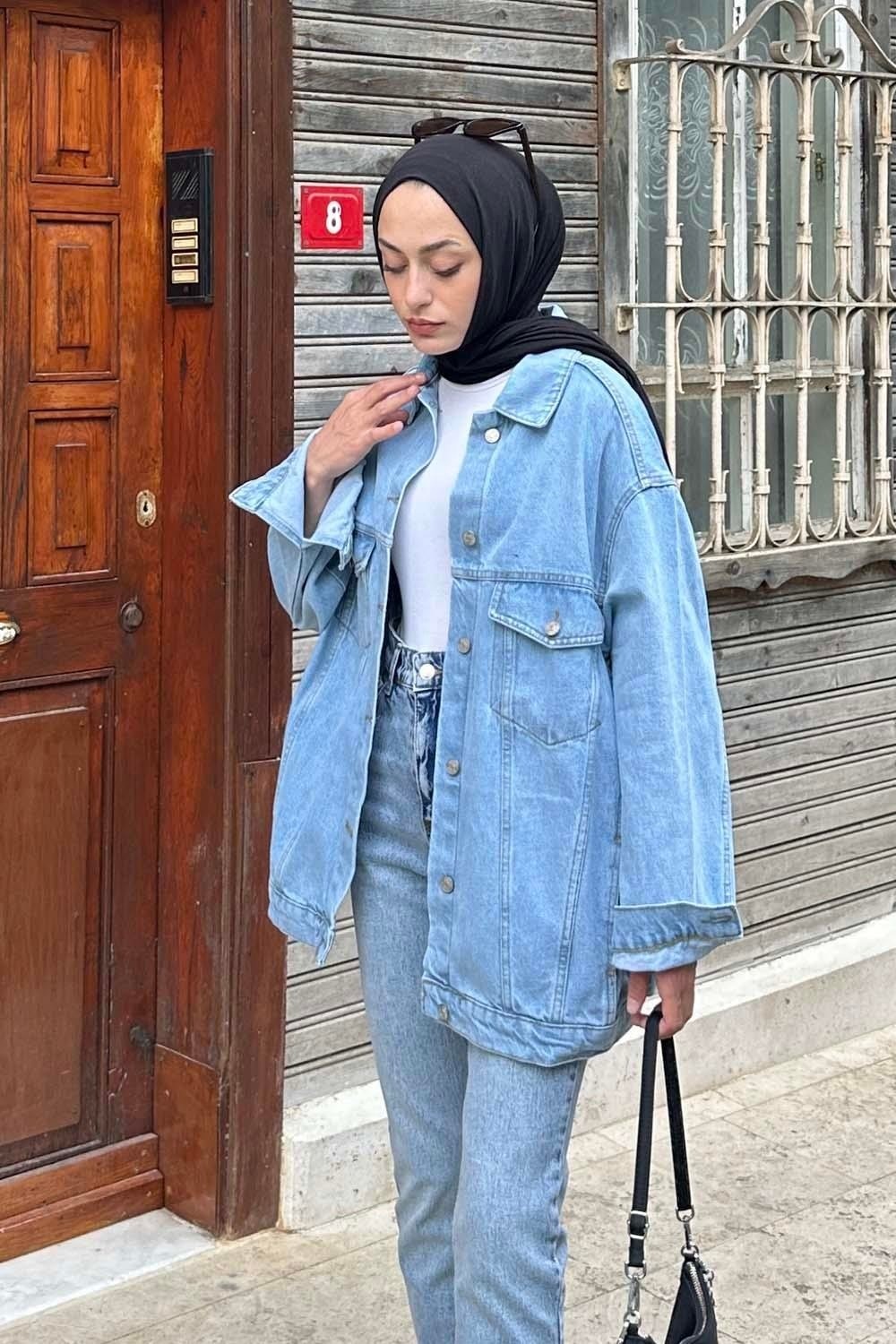 Lamelif Çift Cepli Oversize Ceket Buz Mavisi görsel 2