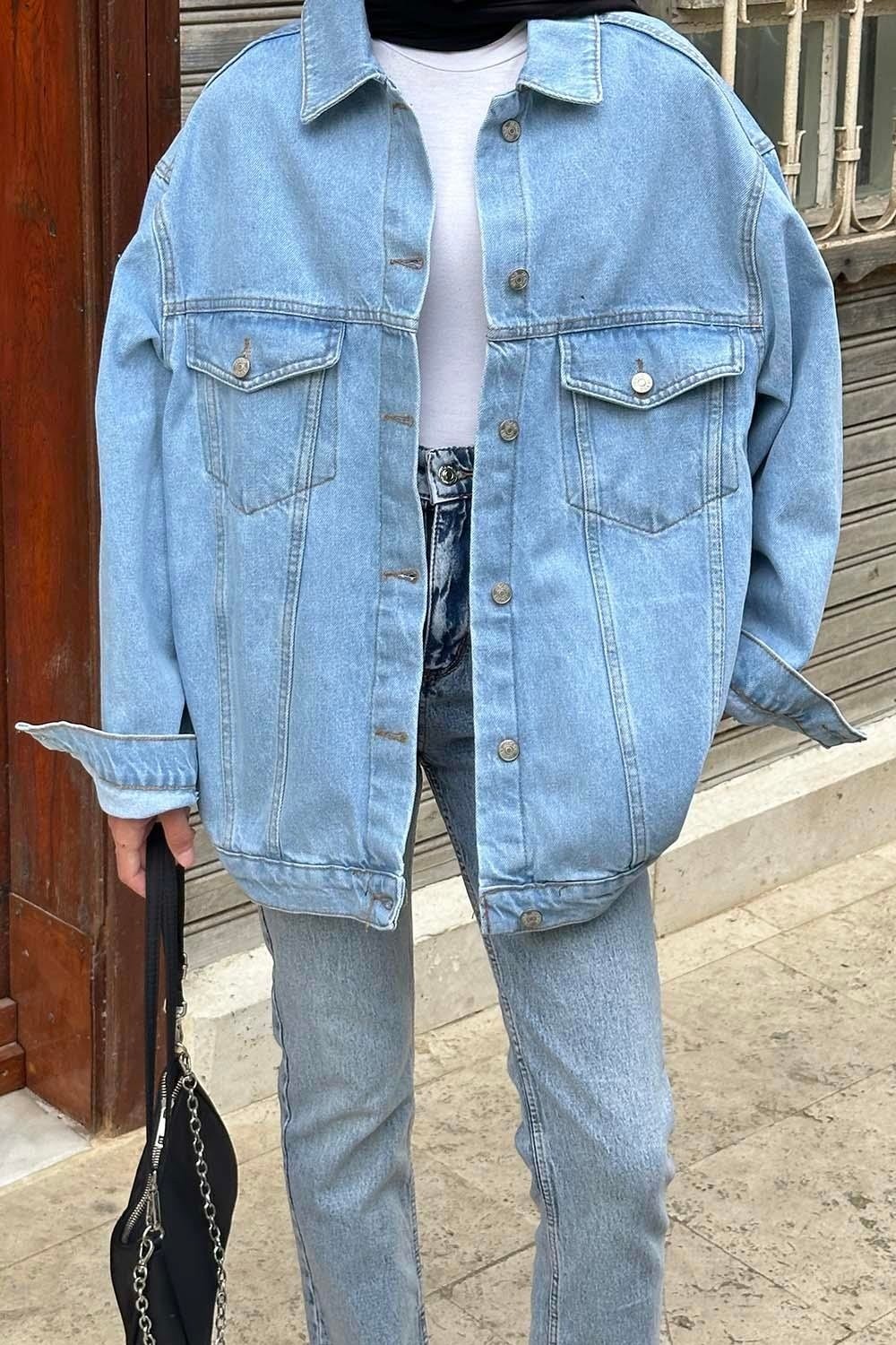 Lamelif Çift Cepli Oversize Ceket Buz Mavisi görsel 3