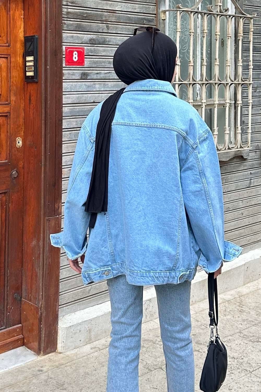Lamelif Çift Cepli Oversize Ceket Buz Mavisi görsel 4