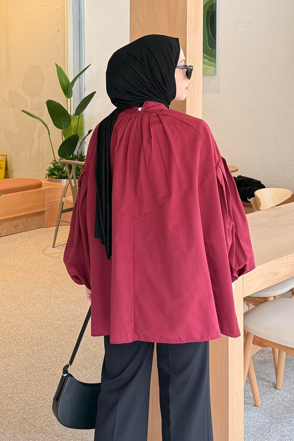 Lamelif Yaka Fular Detaylı Gömlek Siyah görsel 8
