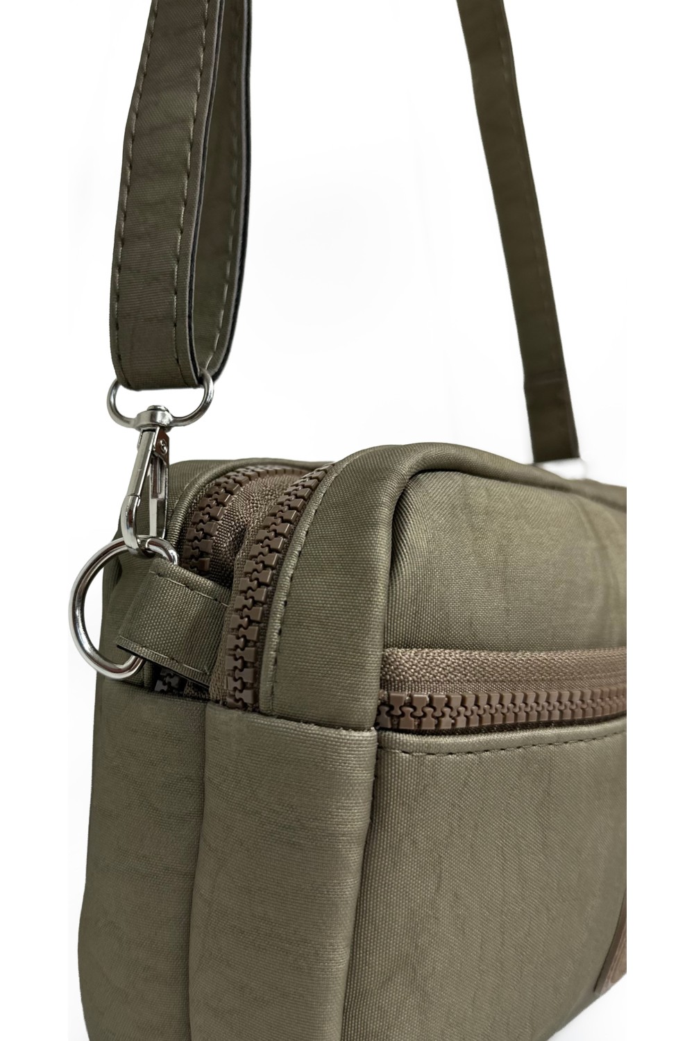 Westbag Kadın Siyah Çapraz Askılı Üç Gözlü Fermuarlı Krinkıl Günlük Omuz Çantası görsel 7