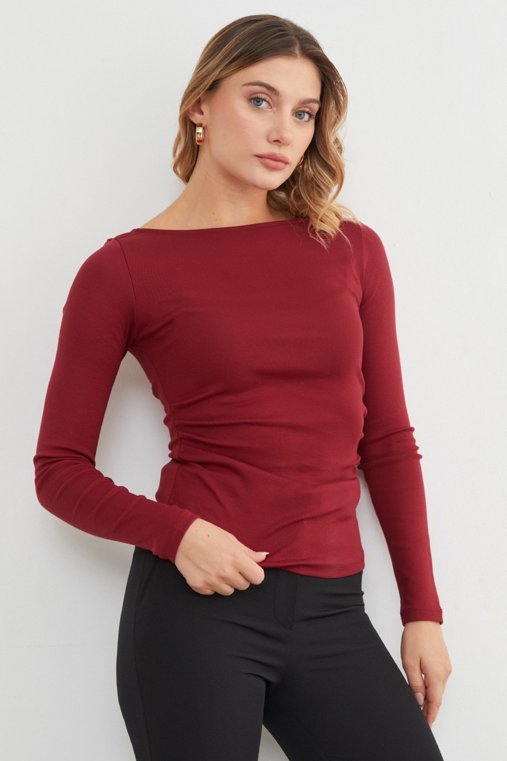 FullaModa Yanları Drapeli Kayık Yaka Body