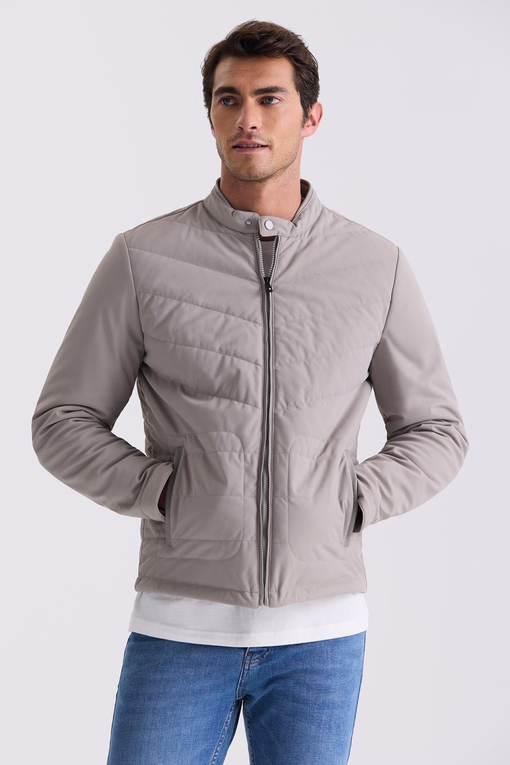 Jakamen Taş Comfort Fit Dik Yaka Önü Fermuarlı Mevsimlik Mont görsel 5