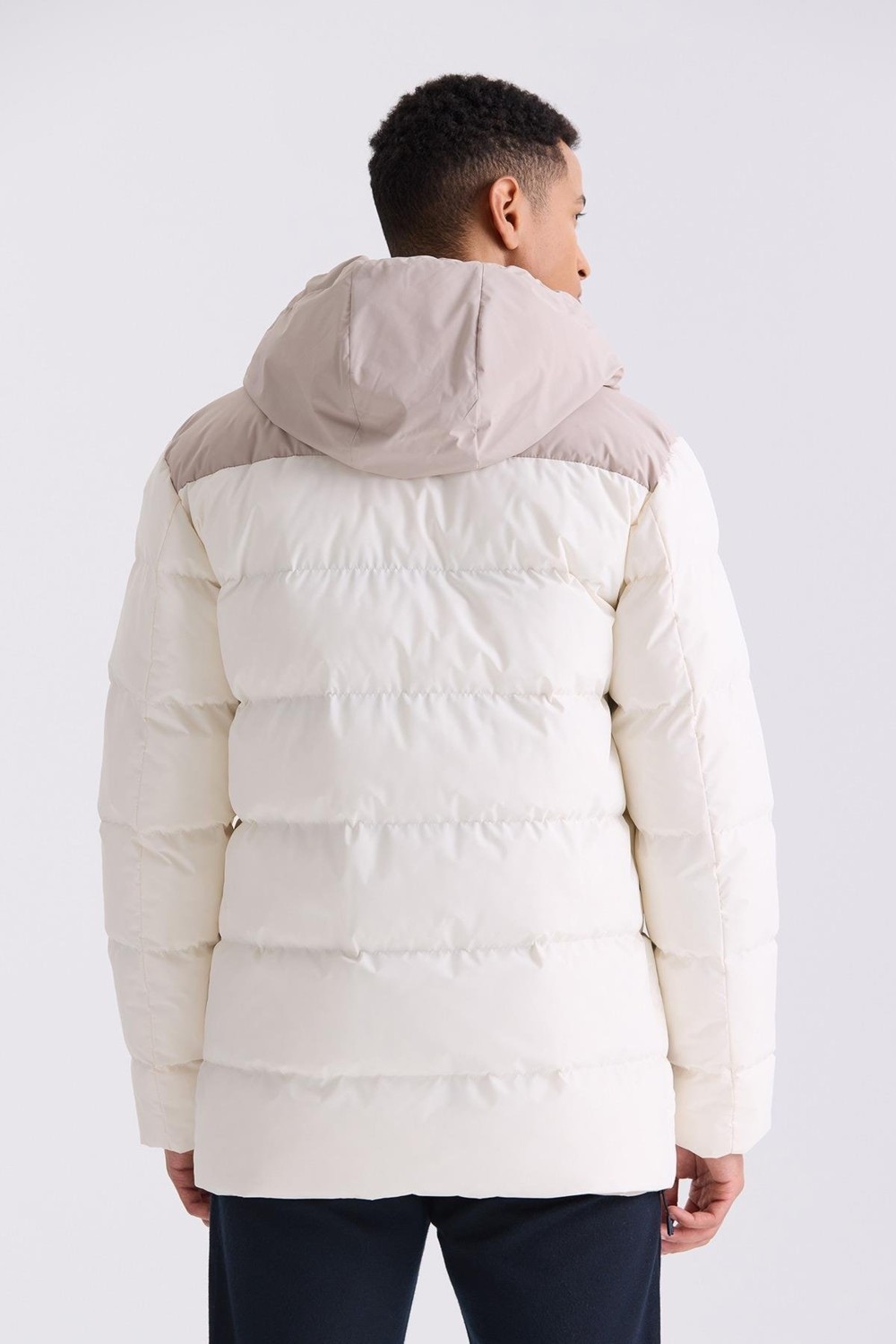 Jakamen Ekru Comfort Fit Kapüşonlu Cepli Şişme Mont görsel 8