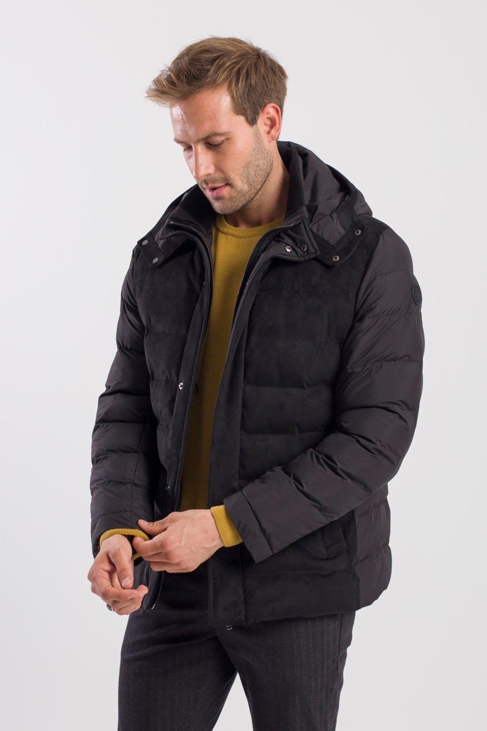 Jakamen Siyah Comfort Fit Kapüşonlu Şişme Mont görsel 7