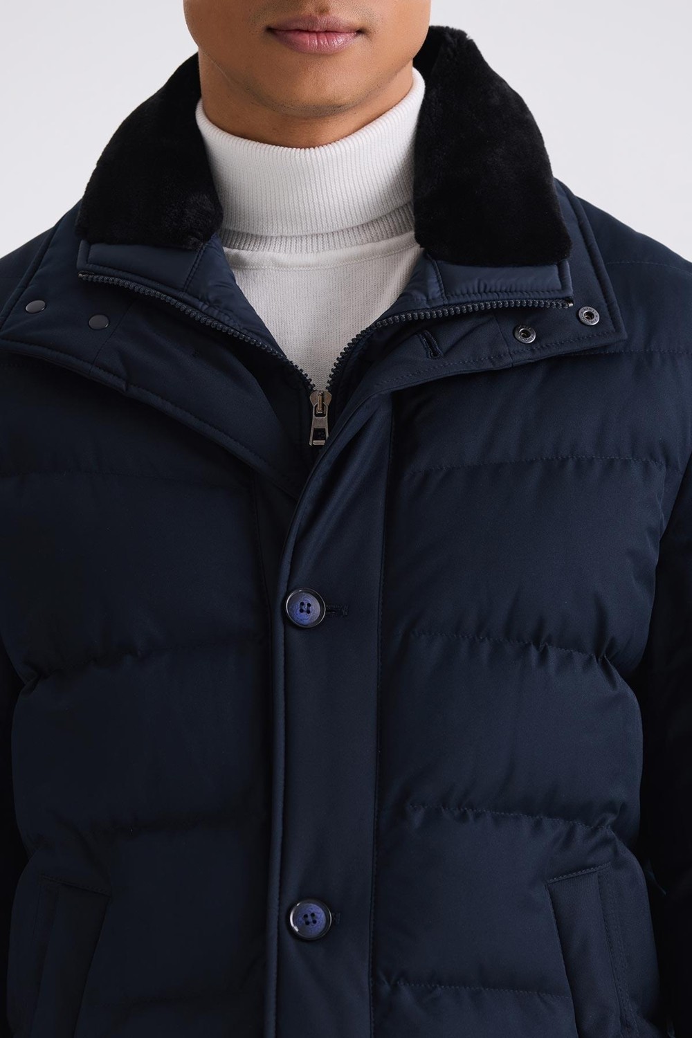 Jakamen Siyah Regular Fit Yaka Kürklü Düğmeli Şişme Mont görsel 8