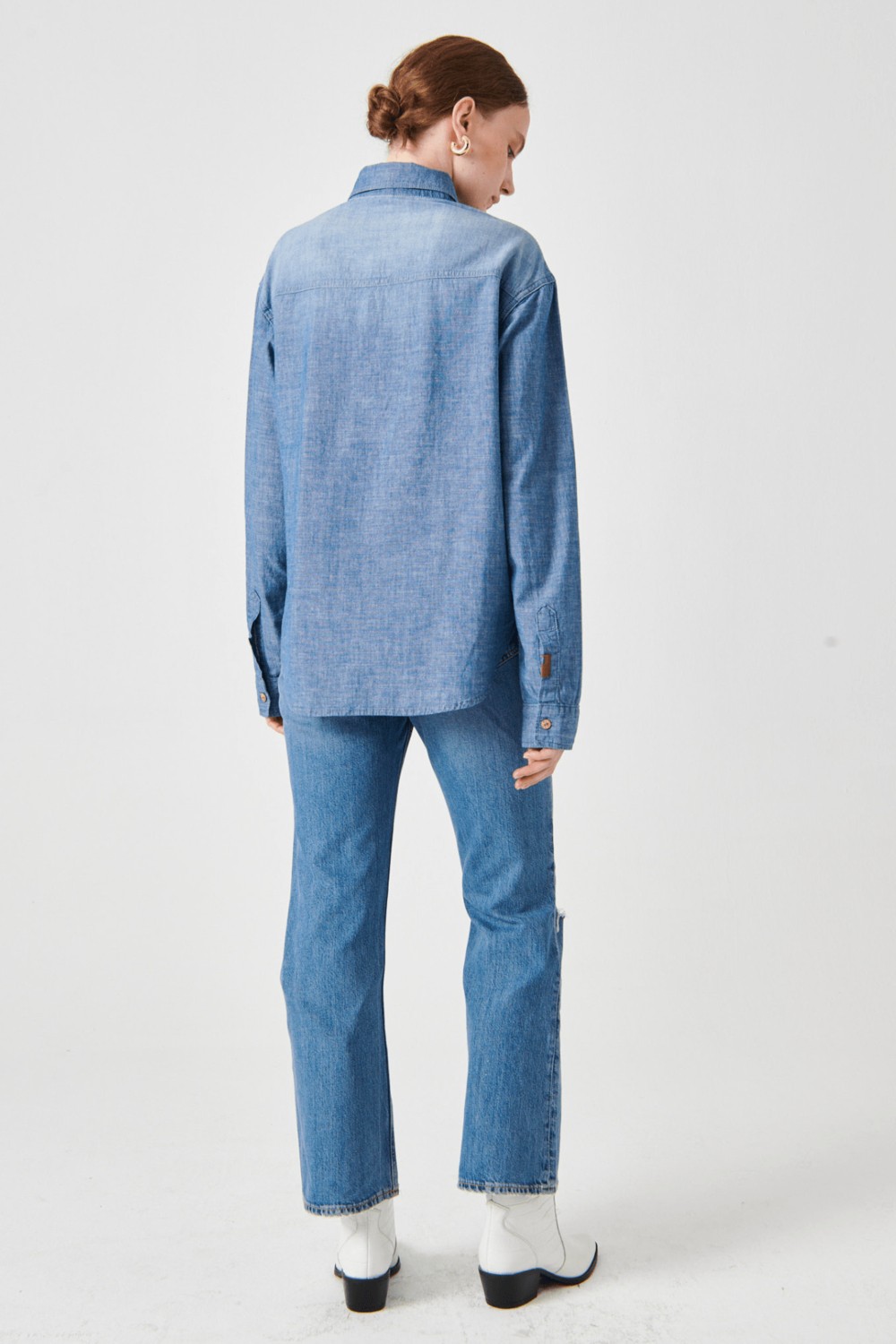 Denim Trip Regular Fit Açık İndigo Chambray Kadın Jean Gömlek görsel 8