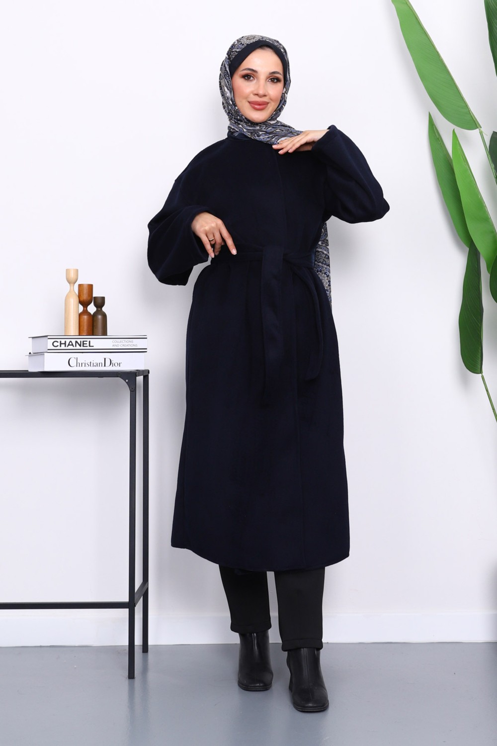 İmaj Butik Bordo Kuşaklı Kaşe Kaban