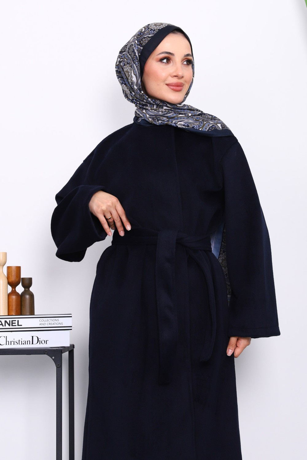 İmaj Butik Bordo Kuşaklı Kaşe Kaban görsel 3