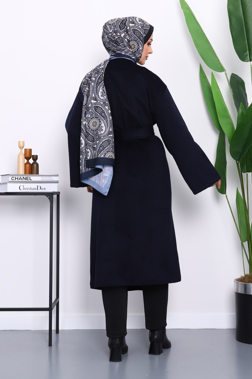 İmaj Butik Bordo Kuşaklı Kaşe Kaban görsel 4