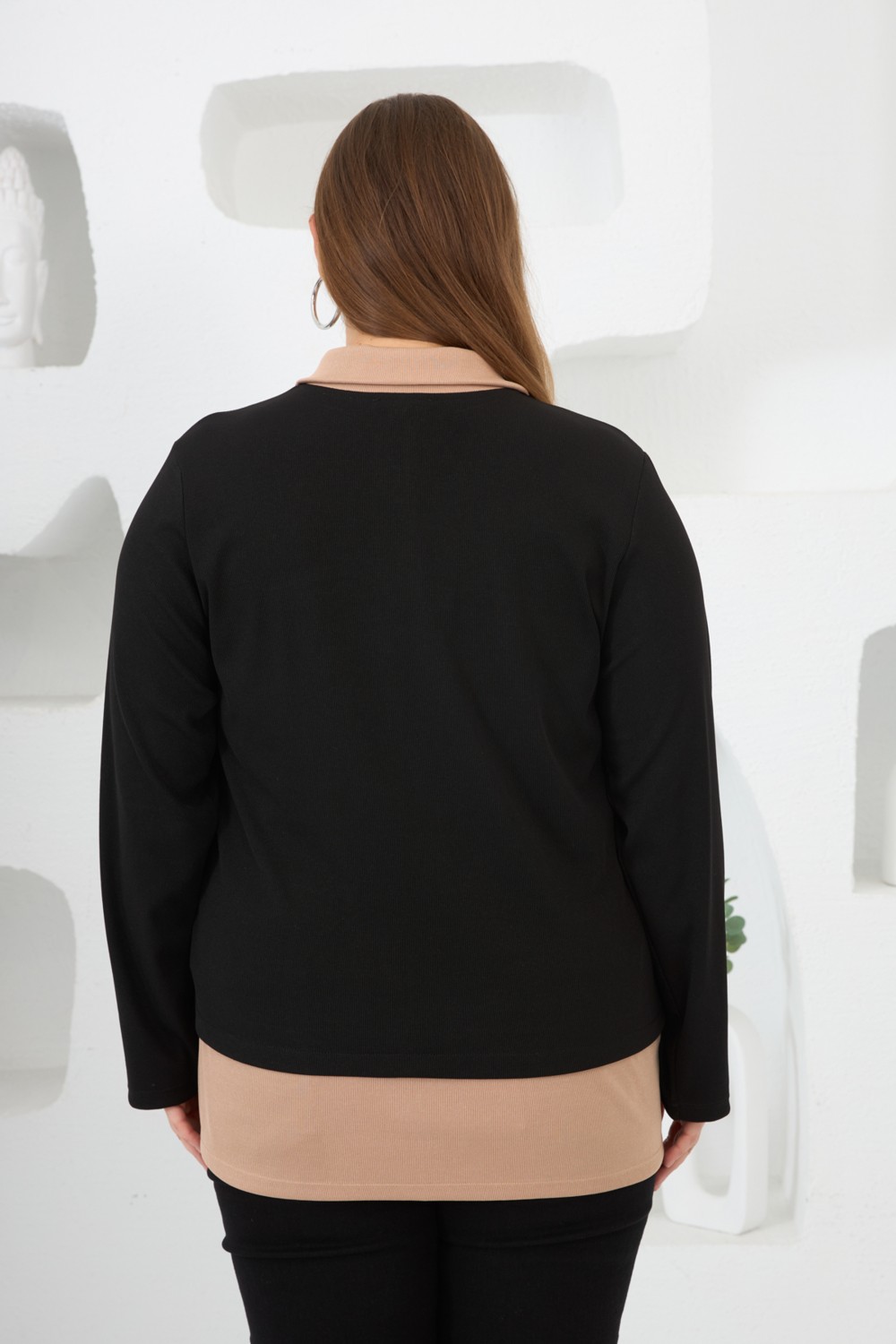 Rmg Büyük Beden Iki Renkli Polo Yaka Sweatshirt görsel 3