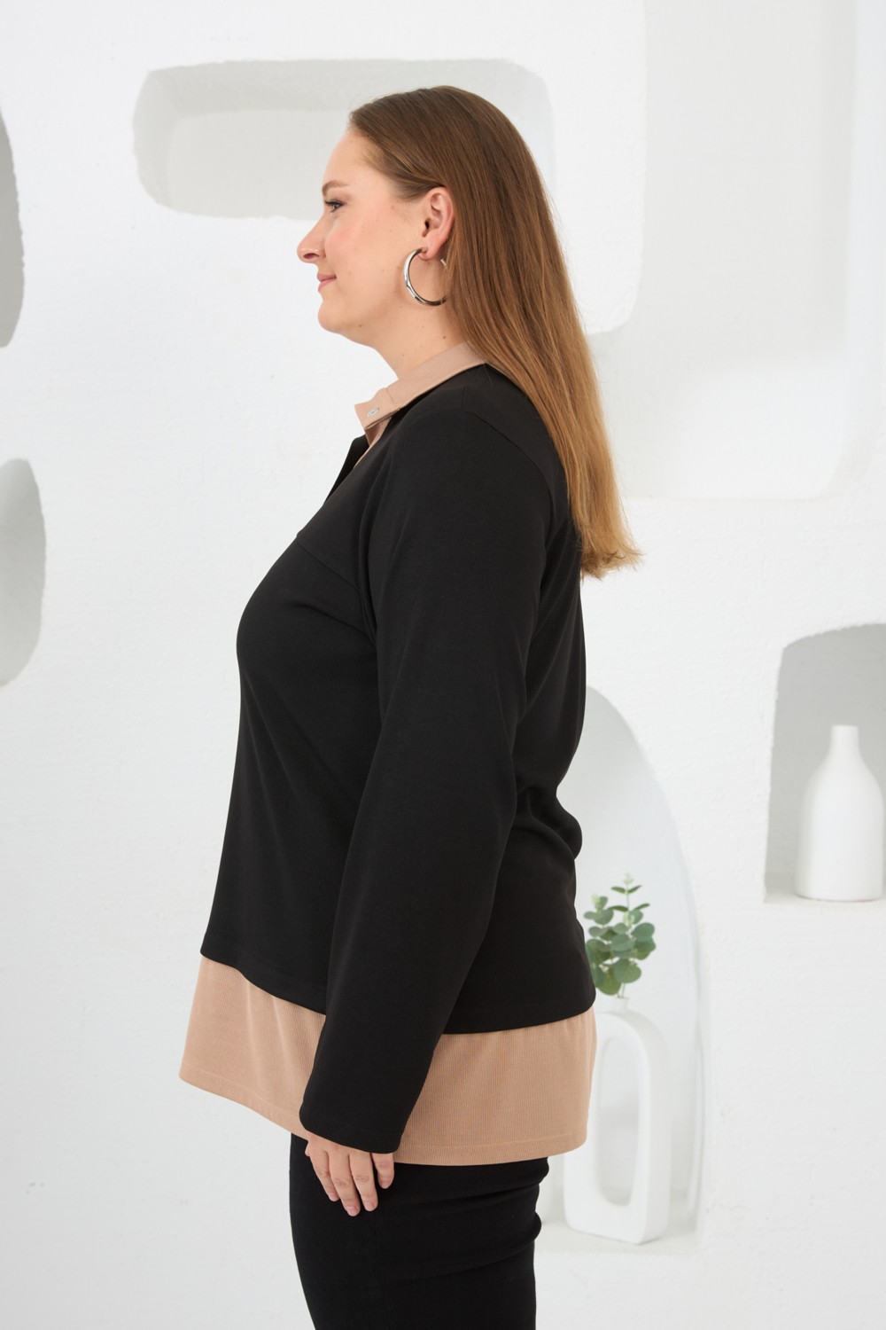 Rmg Büyük Beden Iki Renkli Polo Yaka Sweatshirt görsel 4