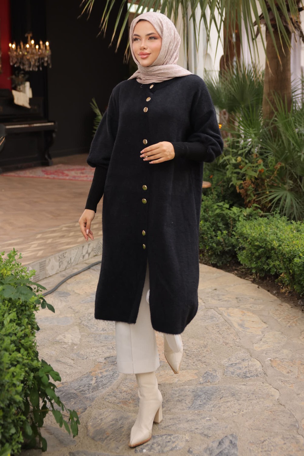 İmaj Butik Kahverengi Hakim Yaka Angora Yumoş Kaban Hırka