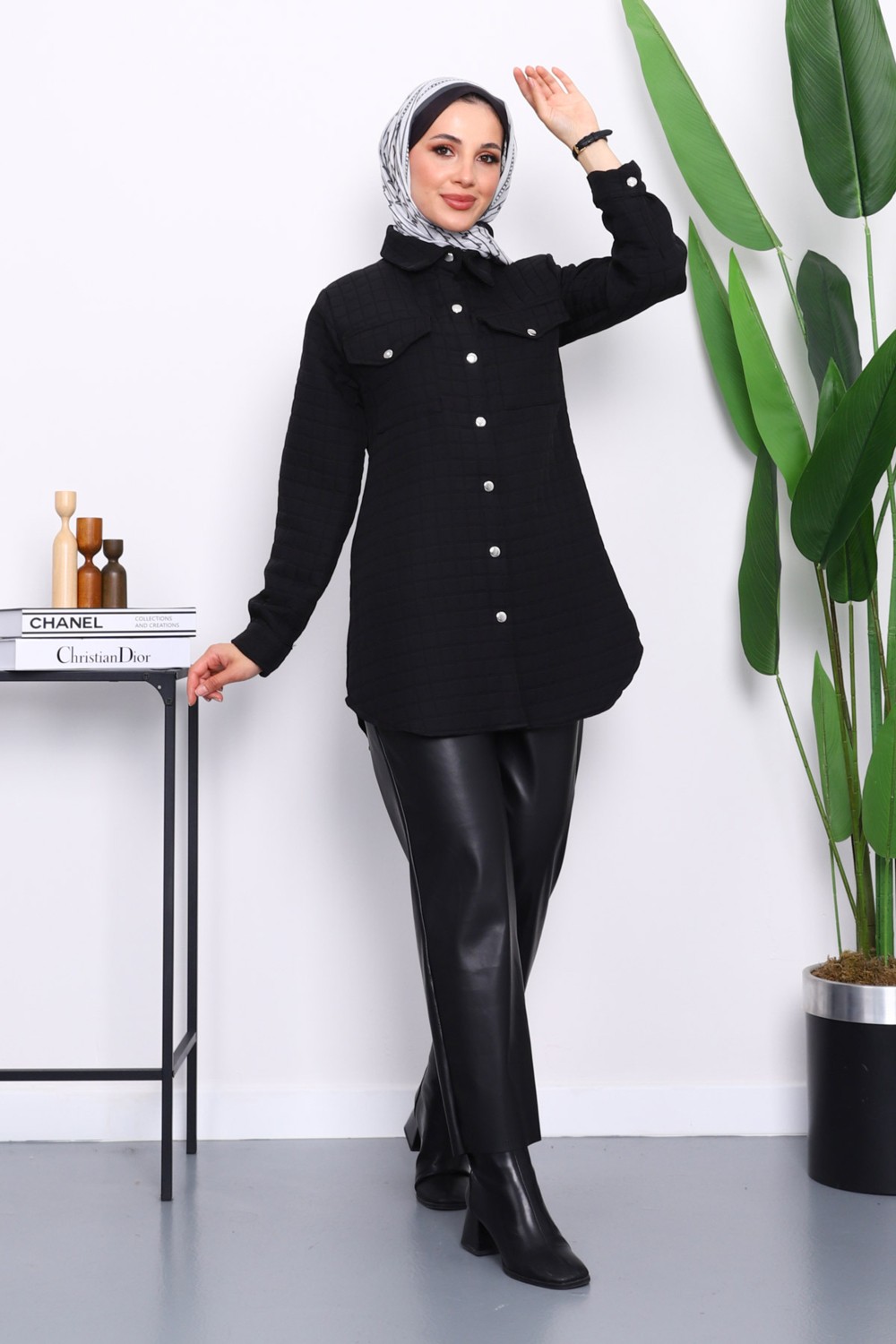 İmaj Butik Kahverengi Kapitone Çıtçıtlı Cepli Ceket görsel 2