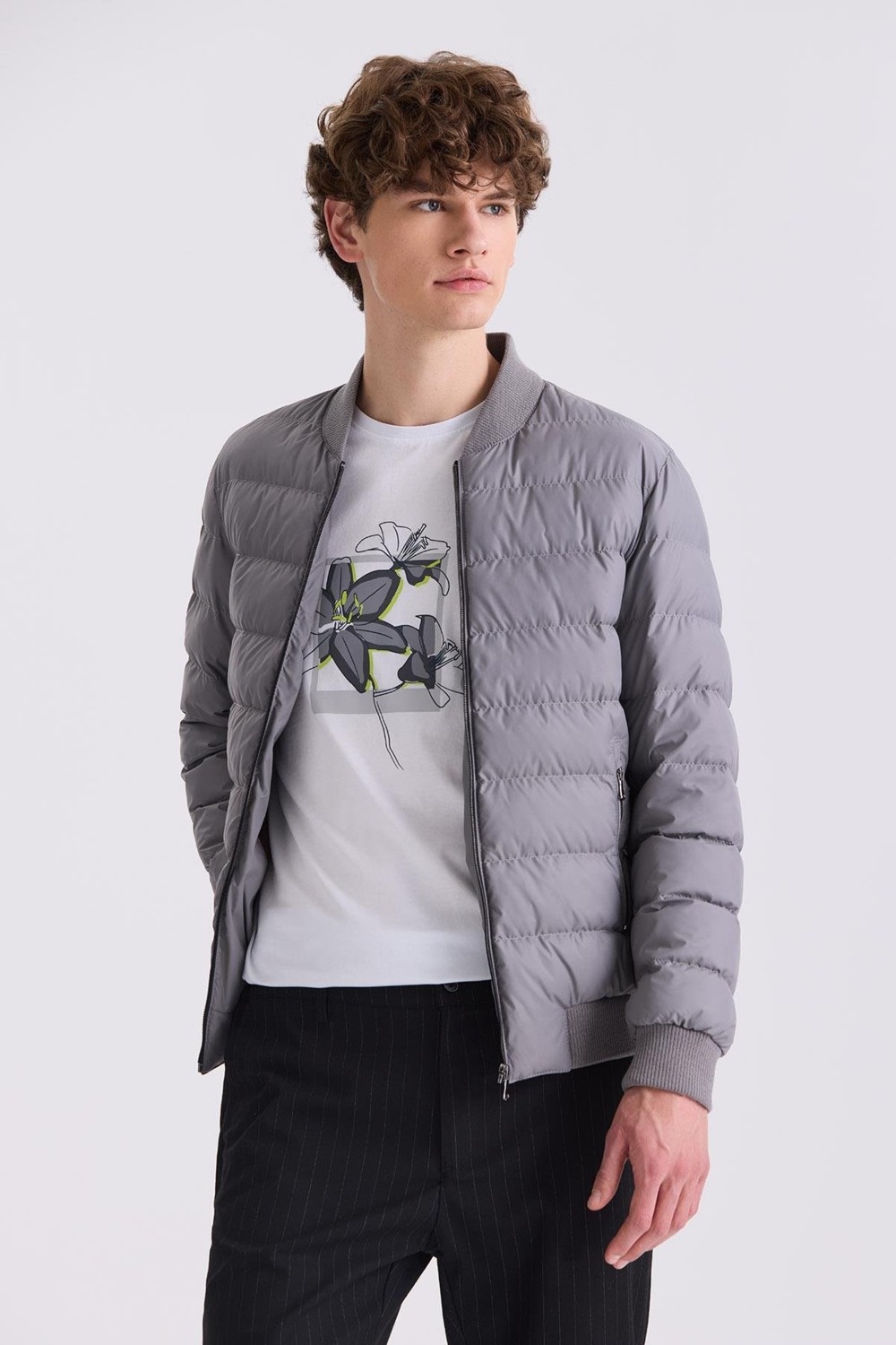 Jakamen Gri Slim Fit Gömlek Yaka Mont görsel 5