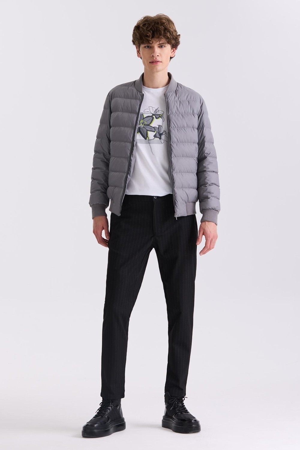 Jakamen Gri Slim Fit Gömlek Yaka Mont görsel 6