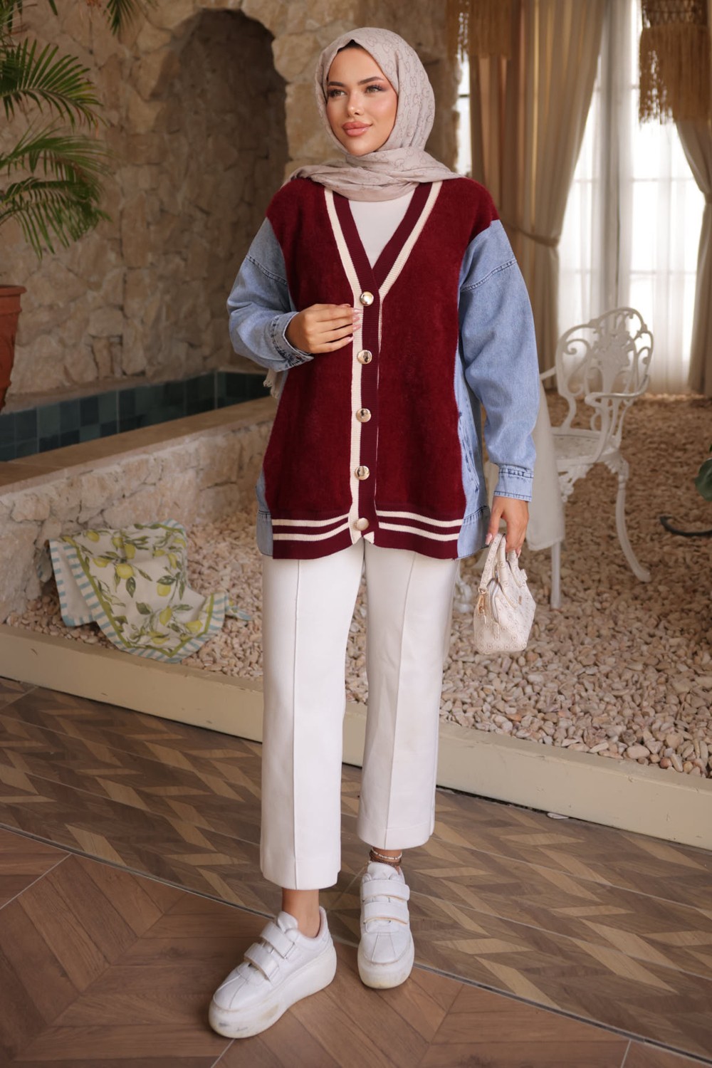 İmaj Butik Bordo Kot Garnili Yumoş Triko Hırka