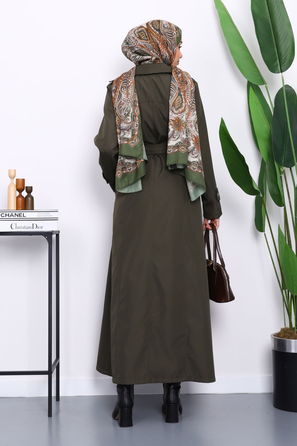 İmaj Butik Haki Kruvaze Yaka Apoletli Uzun Trençkot görsel 8