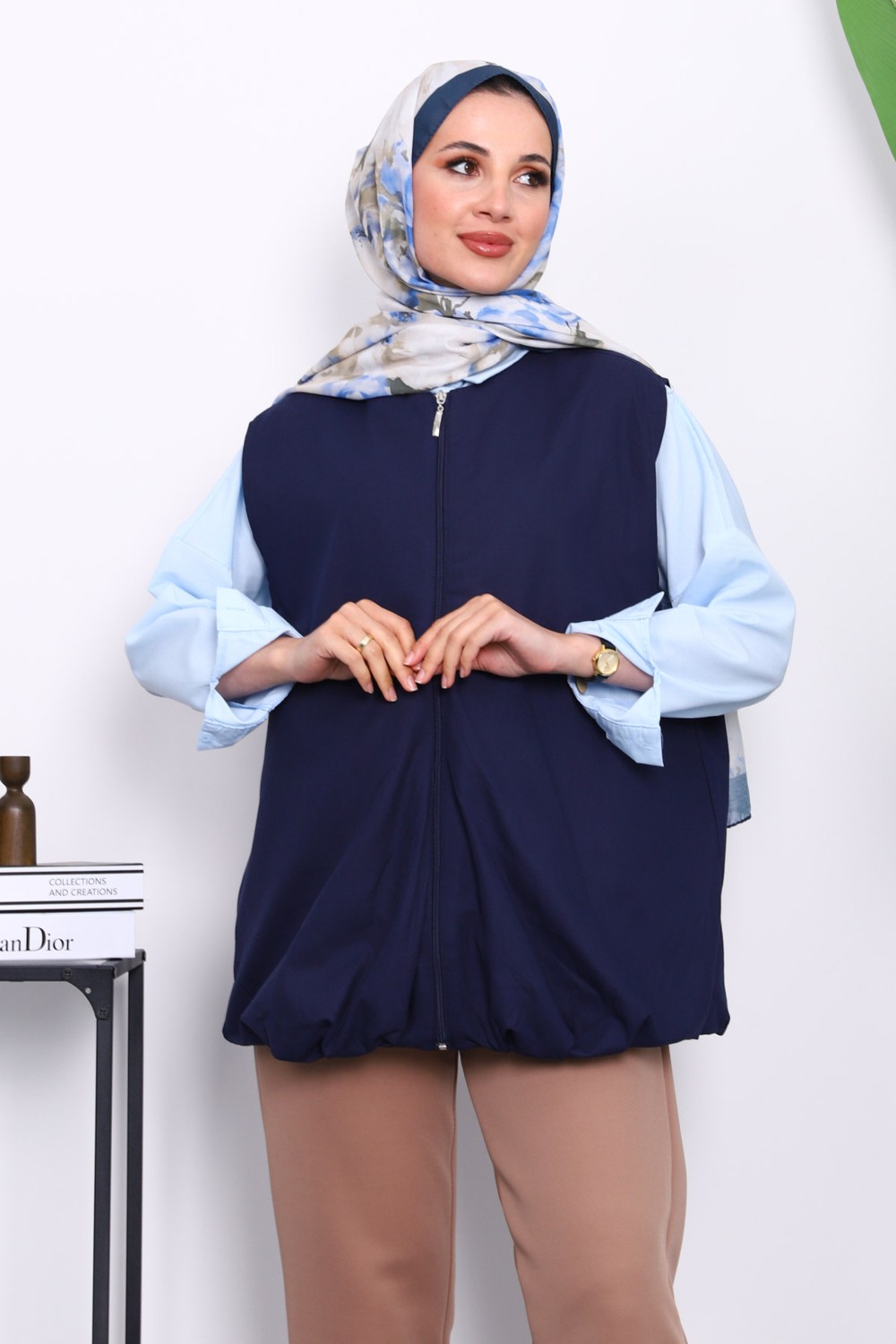 İmaj Butik Lacivert Fermuarlı Oversize Astarlı Yelek