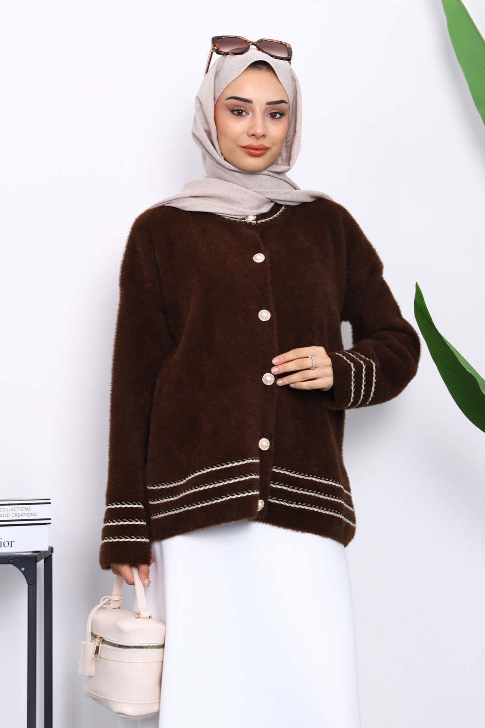 İmaj Butik Lacivert Biye Detaylı Angora Yumoş Triko Hırka görsel 5