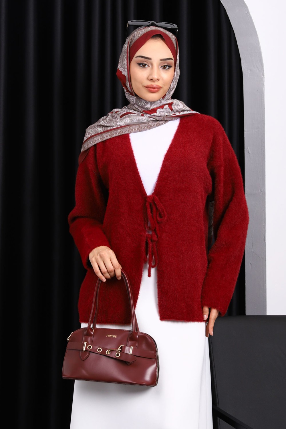 İmaj Butik Krem Ön Bağlama Detaylı Angora Yumoş Hırka