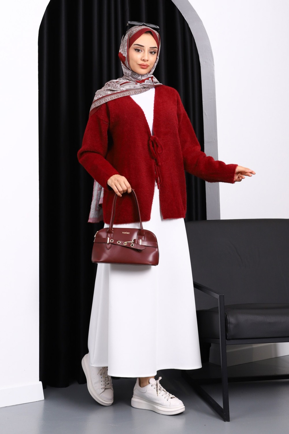 İmaj Butik Krem Ön Bağlama Detaylı Angora Yumoş Hırka görsel 2