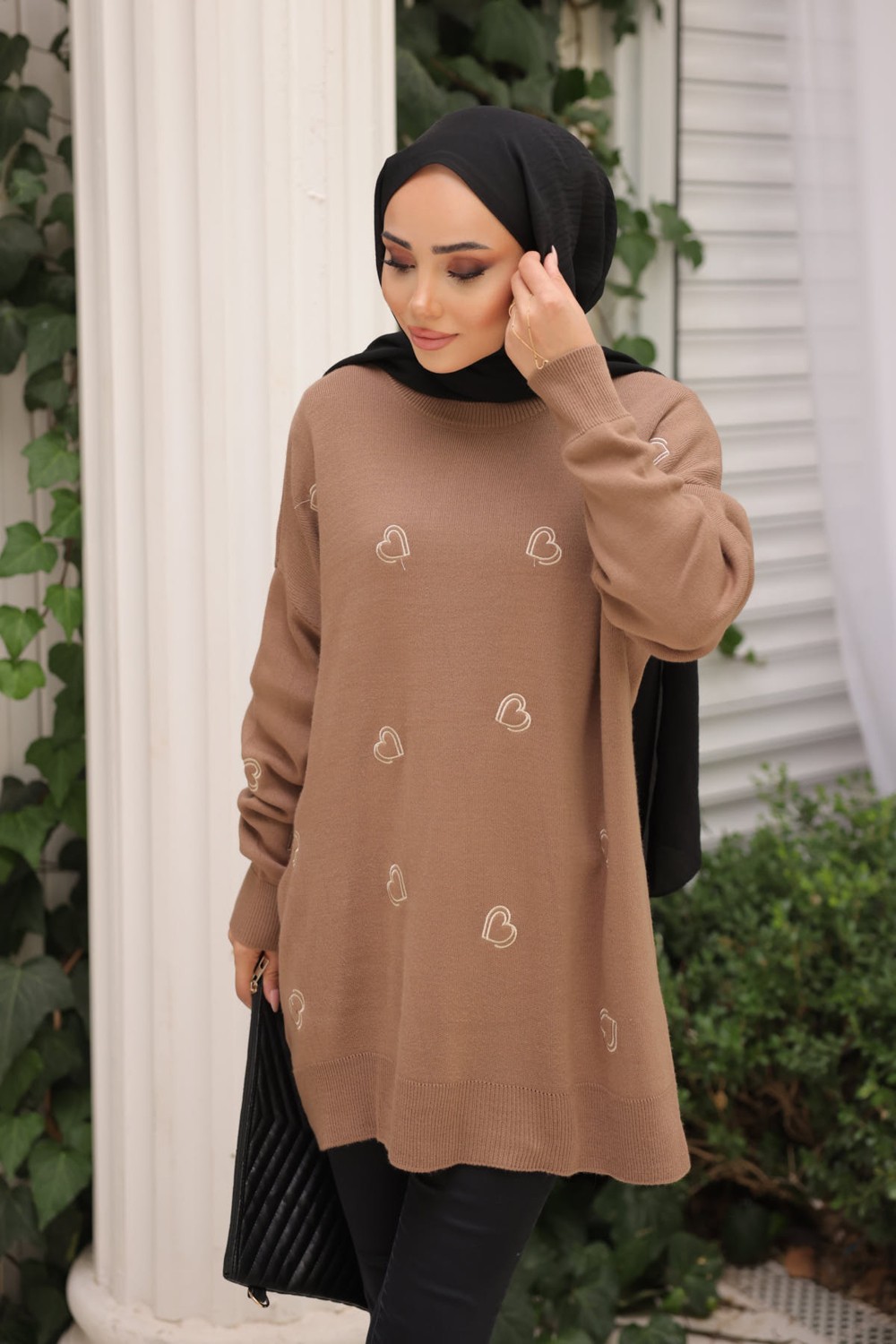 İmaj Butik Vizon Kalp Nakışlı Triko Kazak görsel 3