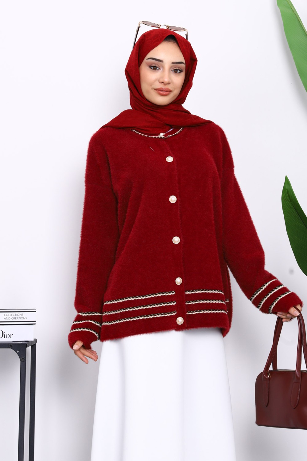 İmaj Butik Lacivert Biye Detaylı Angora Yumoş Triko Hırka