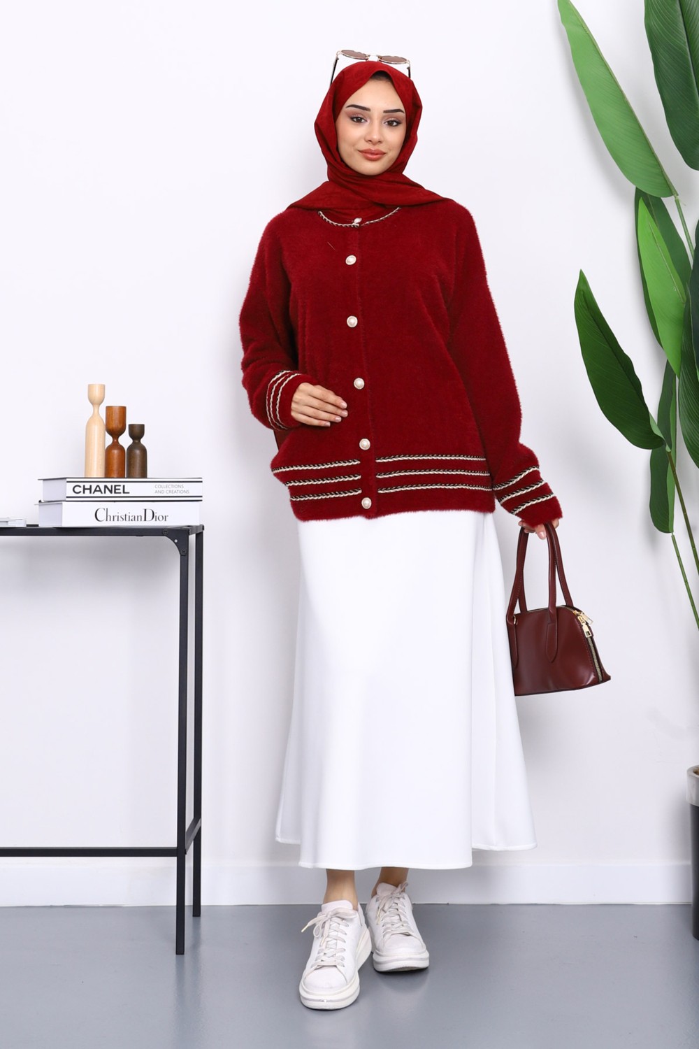 İmaj Butik Lacivert Biye Detaylı Angora Yumoş Triko Hırka görsel 2